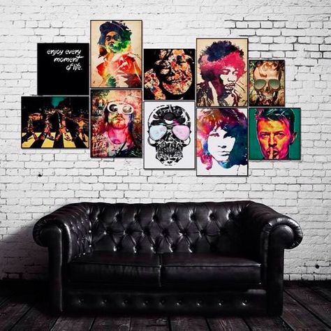 Rock N Roll Bedroom, Rock And Roll Room, Casa Rock, Brick Wall Ideas, Rock Room, Vintage Bedroom Decor, Brick Art, Decor Ikea, Rock Decor