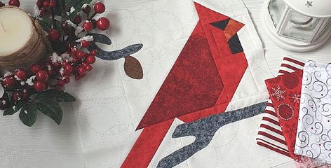 Use This Pretty Cardinal in Many Types of Projects - Quilting Digest Cardinal Table Runner, Mug Rug Pattern, Quilt Instructions, Bird Quilt Blocks, Quilting Digest, Fusible Applique, Fabric Styles, Mug Rug Patterns, Bed Quilt