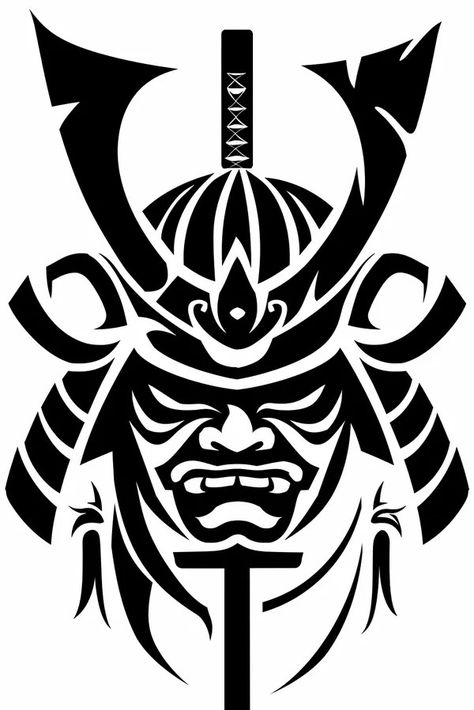 Tattoo idea: tribal black and white symbol A samurai helmet kabuto 23 Samurai Stencil, Samurai Helmet Tattoo, Afro Painting, Samurai Logo, Helmet Drawing, Symmetrical Tattoo, Helmet Tattoo, Samurai Helmet, New Tattoo Designs