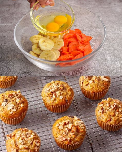 Banana and Carrot Muffins Banana Carrot Muffins, Healthy Muffin, Veggie Burgers Recipe, Carrot Muffins, Banana Oats, G 5, Best Breakfast Recipes, Healthy Muffins, Healthy Diet Recipes