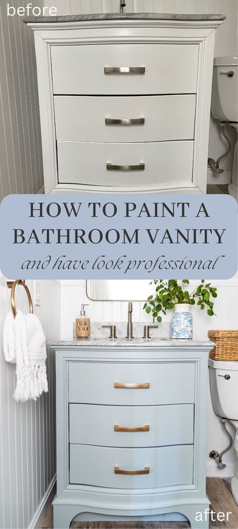 Learn how easy it is to give a bathroom vanity a makeover with the right type of paint! Painting Bathroom Vanity, Old Bathroom Vanity, Painted Vanities, Mens Bathroom Decor, Best Paint For Kitchen, Painted Vanity Bathroom, Type Of Paint, Old Vanity, Cabinets Makeover