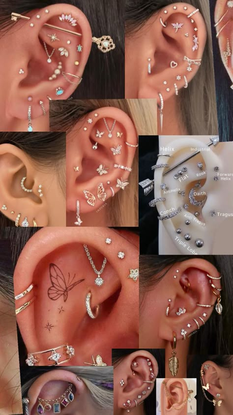 Piercing Pain Chart, Piercing Stack, Cool Piercing, Piercings Chart, New Ear Piercing, Ear Piercings Ideas, Different Ear Piercings, Unique Ear Piercings, Look 80s