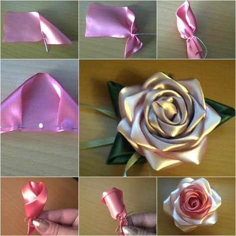 I've tried this tutorial for Mother's day. It was fairly easy and my mother was extremely happy about her gift. Ribbon Flowers Diy, Sulaman Pita, Glass Head, Satin Ribbon Roses, Ribbon Flower Tutorial, Diy Ribbon Flowers, Making Fabric Flowers, Fleurs Diy, Satin Ribbon Flowers