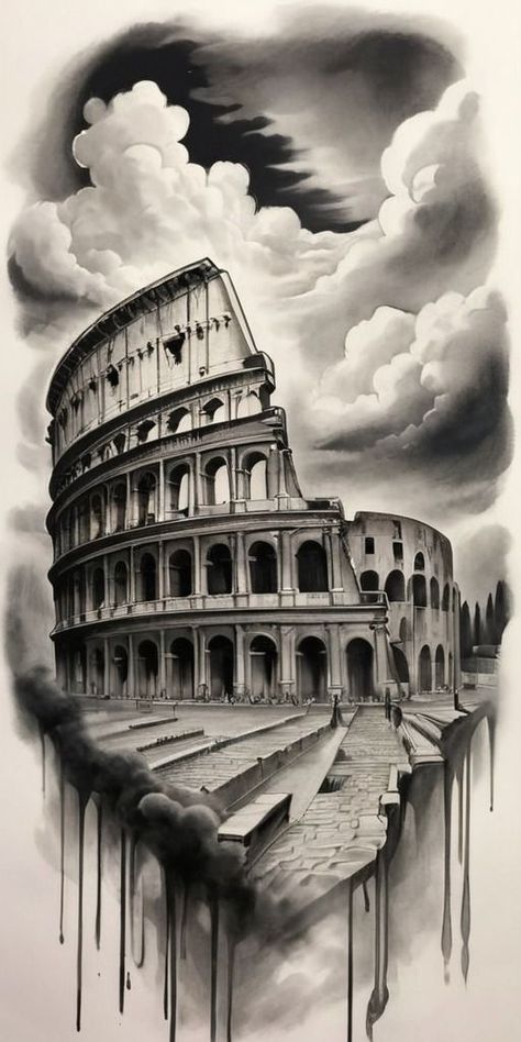 Rome Coliseum Tattoo, Coliseum Tattoo Design, Colleseum Rome Tattoo, Collesium Roma, Greek Colosseum, Colosseum Tattoo Design, Roman Colosseum Tattoo, Coliseum Tattoo, Roman Tattoo Design