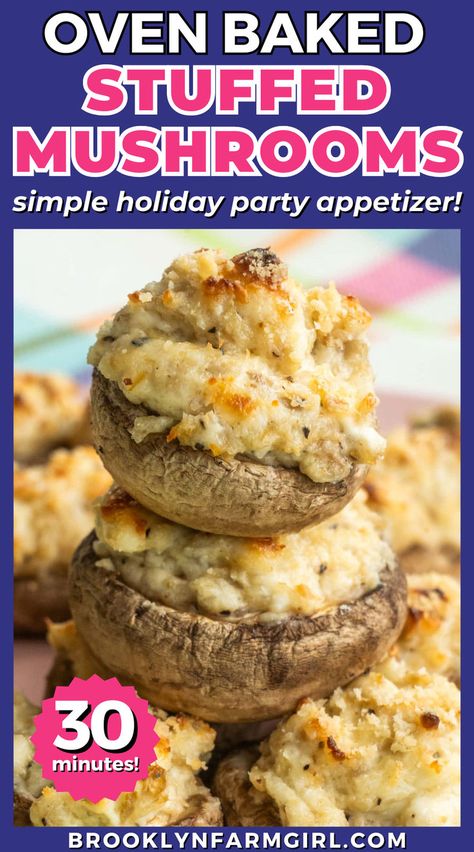 mushrooms stuffed with a mixture of cream cheese and herbs then baked Stuffed Mushrooms With Cream Cheese, Cheesy Stuffed Mushrooms, Baked Stuffed Mushrooms, Holiday Party Appetizers, Thanksgiving Appetizer, Cheese Stuffed Mushrooms, Christmas Appetizers Party, Mushroom Recipe, Slow Cooker Roast