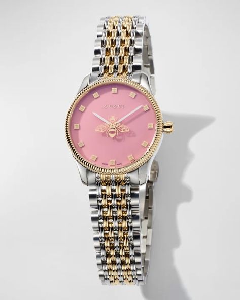 Y5TGX Gucci 29mm Pink Dial Two-Tone Steel Bracelet Watch Gucci Watch Women, Clock Bracelet, Pink Watch, Salvatore Ferragamo Men, Gucci Watch, Gucci Jewelry, Ferragamo Men, Logo Text, Jewelry Lookbook