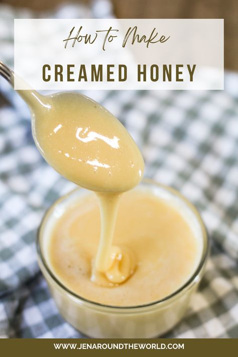 Making creamed honey is a very simple process that uses regular honey which is whipped in a stand mixer or with an electric mixer until it is opaque and beautiful in color. Creating creamed honey does not change the flavor of original honey. It still has that amazing taste. How To Cream Honey, Infused Honey Recipes How To Make, Diy Flavored Honey, Decrystalizing Honey, Diy Whipped Honey, Cinnamon Creamed Honey Recipe, Honey Based Desserts, How To Make Whipped Honey, Flavored Honey Recipes