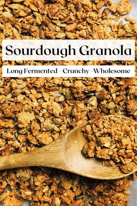 Long-fermented Sourdough Granola. Soaked Granola Recipe, Sourdough Breakfast Recipes Healthy, Unfed Sourdough Recipes, Sourdough Discard Granola Recipes, Sourdough Healthy Recipes, Healthy Unique Recipes, Soft Granola Recipe, Sourdough Cereal Recipe, Sourdough Granola Recipe