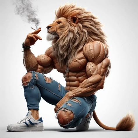 Muscular Animals, Animal Cartoon Characters, Bodybuilding Art, Iron Man Pictures, Lion Live Wallpaper, Skull Motorcycle, King Pictures, Man Pictures, Lion King Pictures