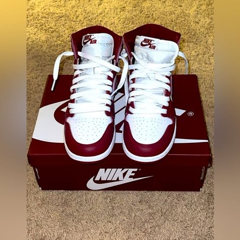 1985 Air Jordan 1s!! Burgundy Red! 7 Youth=9 Women’s Air Jordan Mid, Jordan 1 Lows, Nike Jordan 1 Mid, Air Jordan 1s, Uniqlo Bags, Jordan Red, Vintage Chanel Handbags, Air Jordan 5 Retro, Jordan 1s