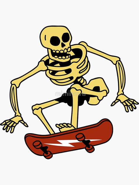 "Skeleton on skateboard" Sticker by miminova | Redbubble Skeleton Skateboarding Drawing, Skateboard Drawing, Santa Cruz Stickers, Skateboard Cartoon, Skateboarding Skeleton, Dragon Wallpaper Iphone, Cool Skeleton, Skateboard Deck Art, Skateboard Art Design