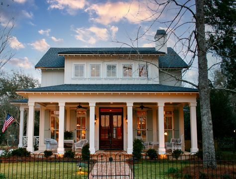 School Street Cottage Southern Cottage Homes, Acadian Cottage, Modern Farmhouse Cottage, Greek Revival Home, Southern Style House Plans, Southern Cottage, Cottage Style Home, Cottage Exterior, Cottage Plan