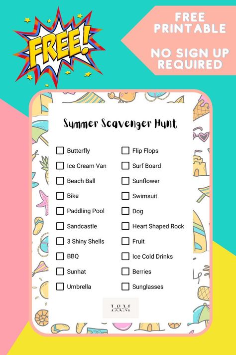 This free summer scavenger hunt printable is the perfect way to entertain your family during the summer months. With all sorts to look out for, from ice cream to butterflies, this summer scavenger hunt printable has something for everyone. This summer scavenger hunt printable is completely free, no sign-up required for download! Kids Printable Crafts, Crafts For Kids Printable, Summer Scavenger Hunt, Printable Crafts For Kids, Kids Colouring Pages, Best Printables, Kids Printable Activities, Colouring Pages For Kids, Scavenger Hunt Printable