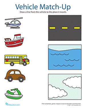 There are many different modes of transportation. Some travel on land, some on air, and others on water! Can you tell the difference? Transportation Preschool Activities, Transportation Theme Preschool, Transportation Worksheet, Transportation Unit, Transportation Activities, Transportation Crafts, Transportation Preschool, Matching Worksheets, Transportation Theme