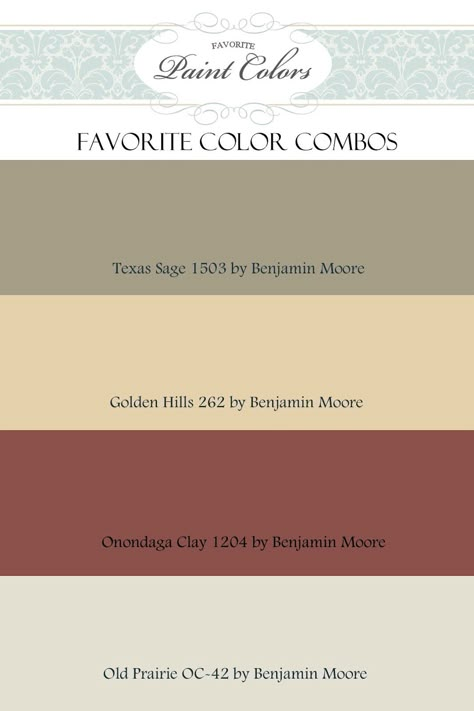 Favorite Paint Colors: color combinations Color Palette For Home, Door Shutters, Kitchen Colour Combination, Interior Paint Colors Schemes, House Paint Color Combination, Color Combinations Paint, Golden Hill, Neutral Paint Colors, Benjamin Moore Colors