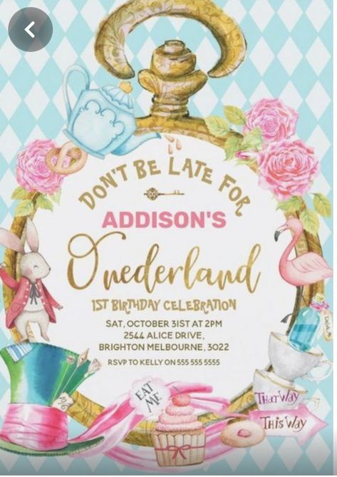 Alice In Onederland Birthday, Alice In Onederland, Alice In Wonderland Invitations, Wonderland Invitation, Alice In Wonderland Tea Party Birthday, Onederland Birthday Party, Baby Birthday Themes, 1st Birthday Party Invitations, 1st Birthday Party Themes