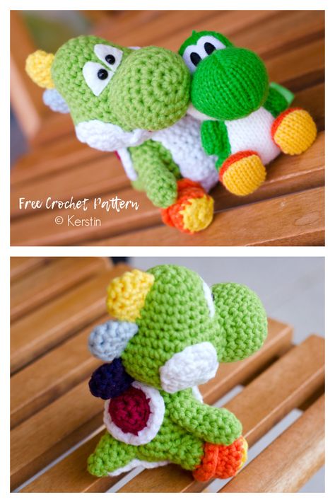 Crochet Mario Amigurumi Free Patterns - DIY Magazine Yoshi Crochet Pattern Free Amigurumi, Yoshi Amigurumi Pattern Free, Nintendo Crochet Patterns Free, Yoshi Crochet Pattern Free, Crochet Mario Characters, Mario Crochet Pattern Free, Crochet Yoshi, Super Mario Crochet, Yoshi Amigurumi