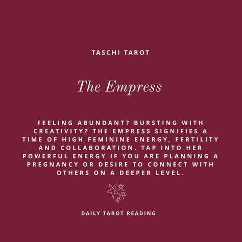 Feeling abundant? Bursting with creativity? The Empress signifies a time of high feminine energy, fertility and collaboration. Tap into her powerful energy if you are planning a pregnancy or desire to connect with others on a deeper level.  If you read this message today then it was meant for you 👉  🌜Follow me on Instagram for more daily tarot readings!🌛  If it doesn’t apply, let it fly. Empress Quotes, Tarot High Priestess Meaning, High Feminine Energy, Aries Season Tarot Spread, Empress Energy Quotes, Empress Energy, Am I Pregnant Tarot Spread, Tarot Guidance, 2024 Manifestations