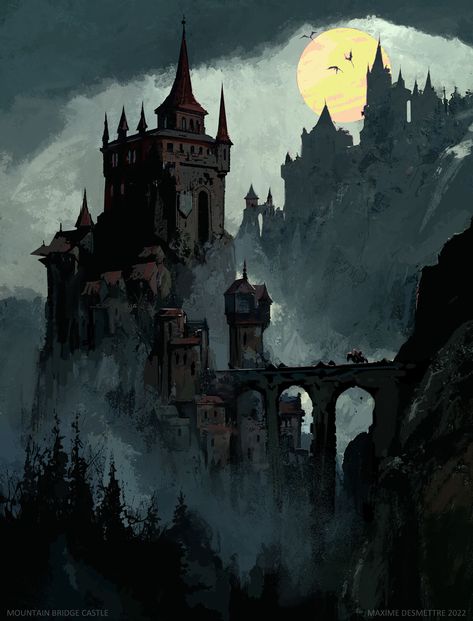 Dark Concept Art, Dark Fantasy Wallpaper, Vampire Castle, Hyrule Castle, Fantasy Realm, Fantasy Wallpaper, Castle Painting, Dark Castle, Dark Fantasy Artwork