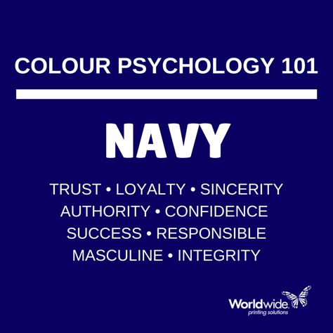 RANDOM FACT: Navy blue uniforms are common among those in a position of authority, because the colour subconsciously evokes feelings of security. #colour #psychology #graphicdesign #navyblue Navy Blue Color Meaning, Colour Magick, Blue Color Meaning, Navy Aesthetic, Navy Blue Uniform, Color Theory Art, Colour Psychology, Color Symbolism, Everything Is Blue