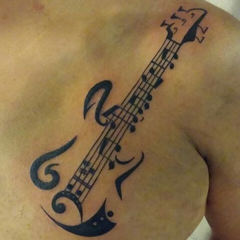 Guitar lyrics Music Note Guitar Tattoo, Aiden Tattoo, Bass Guitar Tattoo, Music Tattoo Ideas Unique, Tattoo Guitar, Guitar Tattoos, Musician Tattoo, Guitar Tattoo Design, State Tattoos