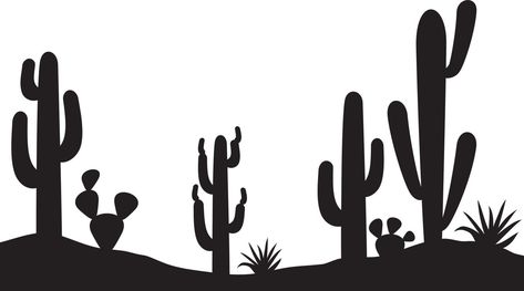 Landscape with Cactus Plants Western Clip Art, Cactus Silhouette, Landscape Silhouette, Cactus Vector, Landscape Vector, Cactus Desert, Cactus Painting, Sunset Silhouette, Silhouette Painting