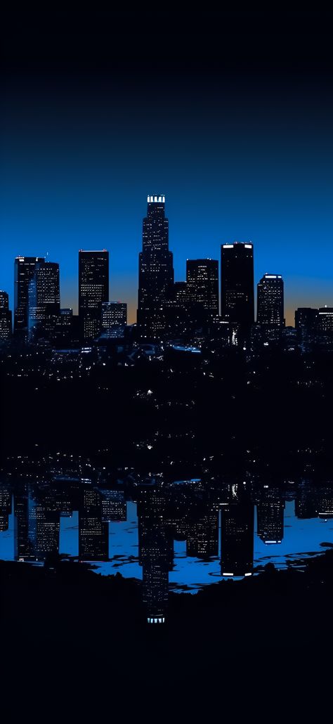 Deep blue aesthetic image of the Los Angeles skyline including the U.S. Bank Tower. Depth Effect Wallpaper Blue, Aesthetic Depth Effect Wallpaper, Cool Depth Effect Wallpapers, La Wallpaper Los Angeles Wallpapers, Los Angeles Wallpaper Iphone, Chicago Wallpaper Iphone, Deep Blue Aesthetic Wallpaper, Los Angeles Aesthetic Wallpaper, Depth Wallpaper Iphone