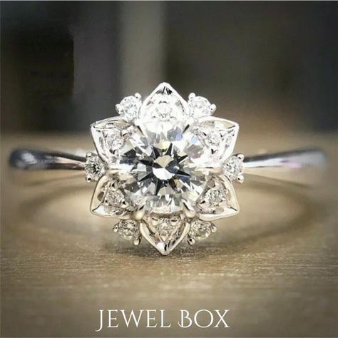 Flower Engagement, Flower Engagement Ring, Bridal Wedding Rings, Zircon Jewelry, Cluster Engagement Ring, Elegant Ring, 14k White Gold Ring, Color Ring, Halo Engagement Ring