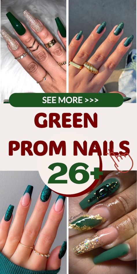 Teal Green Nail Designs, Green Coffin Nail Ideas, Green Nail Acrylic, Green Prom Nails, Khaki Nails, Coral Pink Nails, Shape Your Nails, Prom Attire, Classy Almond Nails