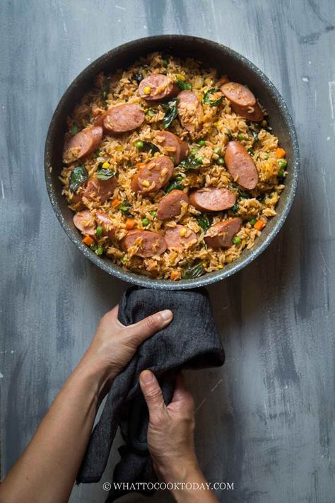 20-Minute Thai Red Curry Sausage Fried Rice AD #EckrichSmokedSausage Sausage Fried Rice, Red Curry Fried Rice, Easy Red Rice And Sausage, Italian Sausage Fried Rice, Sausage Curry, Portuguese Sausage Fried Rice, Curry Fried Rice, Curried Sausages, Sausage Rice