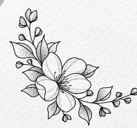 Curved Flower Drawing, Tattoo Template Printables, Simple Flower Tattoo Outline, Tattoo Botanica, Simple Tattoo With Meaning, Black Flowers Tattoo, Simple Flower Tattoo, Simple Flower Drawing, Simple Tattoos For Women