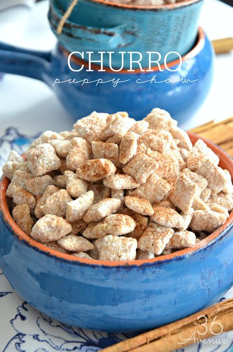 Cinnamon Churro Puppy Chow, Churro Puppy Chow, Easy Puppy Chow Recipe, Puppy Chow Snack, Chex Snack Mix, Chex Recipes, Sweet Chex, Puppy Chow Chex Mix Recipe, Puppy Chow Recipe