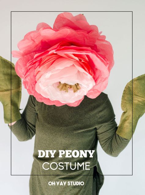 How to make a DIY paper peony costume with tissue paper + felt  #diy #costume #peony #spring #halloween Spring Costume Diy, Diy Flower Halloween Costume, Diy Flower Dress Costume, Diy Rose Costume, Diy Flower Headpiece Costume, Flower Garden Costume, Diy Flower Costume Women, Dandelion Costume Diy, Rose Costume Diy