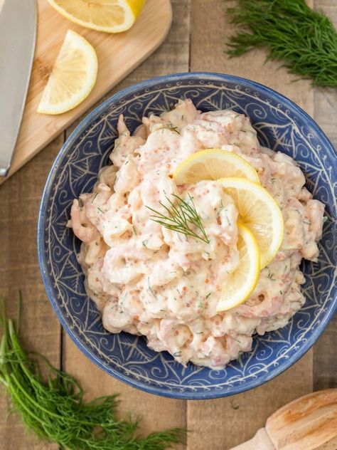 Swedish Shrimp Salad Skagenröra on Rye Toast • Electric Blue Food Swedish Shrimp Toast, Swedish Shrimp Salad, Scandi Food, Shrimp Salad Sandwich, Mini Toast, Swedish Cuisine, Rye Toast, Shrimp Toast, Swedish Food