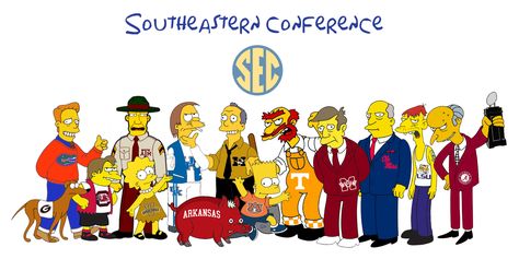 SEC Simpsons Style Ohio State Basketball, Football Recruiting, Southeastern Conference, Simpsons Characters, Sec Football, Auburn Football, Lsu Football, Big Blue Nation, Nhl Logos