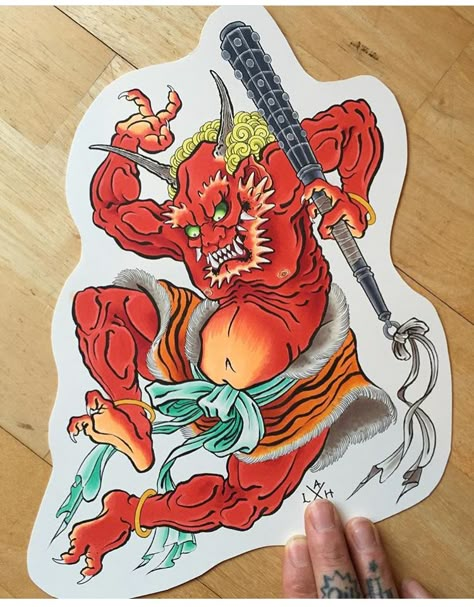 Raijin Tattoo, Oni Japanese, Japanese Demon Tattoo, Traditional Japanese Tattoo Flash, Japanese Tattoo Artist, Oni Tattoo, Japanese Demon, Japanese Oni, Japanese Dragon Tattoo