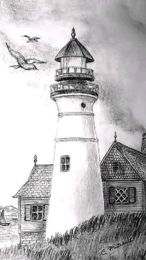 Lighthouse Drawing, Landscape Pencil Drawings, Pencil Drawing Images, Istoria Artei, Easy Drawing Steps, Nature Art Drawings, Drawing Hands, Drawing Eyes, Pen Art Drawings