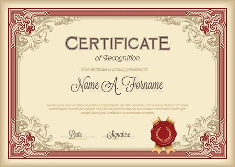 Certificate of Recognition Vintage Floral Frame. Red royalty free illustration Page Boarders, Certificate Of Recognition, Achievement Certificate, Free Certificate Templates, Certificate Frames, Love Couple Wallpaper, Certificate Of Appreciation, Certificate Of Achievement, Certificate Design