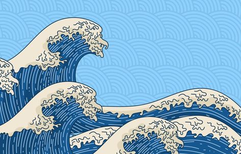 Hand-Drawn Japanese Wave Background Art Appreciation Background, The Great Wave Of Kanagawa Wallpaper, Waves Cartoon, Cole Palmer, Japanese Background, Wave Drawing, Giant Waves, 2560x1440 Wallpaper, Wave Background