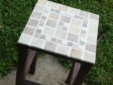 Turn Indoor Table Into Outdoor Table, Diy Tile Outdoor Table, Tile Table Top Diy, Diy Concrete Tiles, Pedastal Table, Tile Patio Table, Outside Tiles, Rectangle Side Table, Outdoor End Table