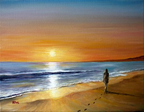 Walking On Beach Painting, Heaven Angels, Drawing Sunset, Beach Sunset Painting, Valley River, Tote Bag Painting, Beach Drawing, Long Painting, Laying On The Beach