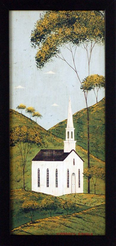 Country Panel I Framed Painting Print Warren Kimble, Primitive Painting, Whimsical Paintings, Old Churches, Georges Braque, Primitive Folk Art, American Folk Art, Naive Art, Folk Art Painting