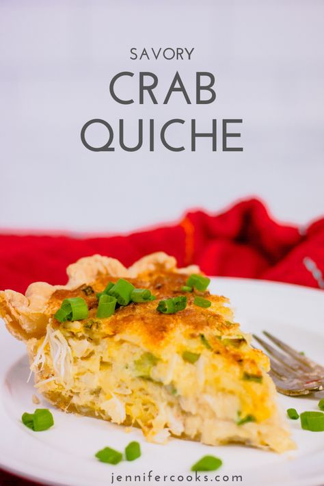 Calling all seafood lovers! This Crab Quiche is perfect for brunch, lunch, dinner, or anytime you’re craving a savory seafood meal. | JenniferCooks.com #breakfast #breakfastrecipes #breakfastcasserole #breakfastcasserolerecipes #homestylebreakfast #breakfastideas, #brunch, #brunchrecipes #quicherecipes #seafood Crab And Spinach Quiche, Crab Meat Quiche, Crab And Shrimp Quiche, Crabmeat Quiche Recipes, Seafood Quiche Recipes, Crab Quiche Recipes, Lobster Quiche Recipe, Crab Frittata, Seafood Quiche