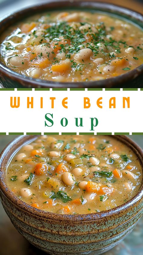 Hearty Soup Dinner Recipes for Cold Nights: The best white bean soup White Bean Side Dish Recipes, Hearty Tuscan White Bean Soup, Turkey And White Bean Soup, White Bean Chicken Soup, Senate Bean Soup, Soup With Beans, White Beans Recipe, Creamy White Beans, White Bean Recipes