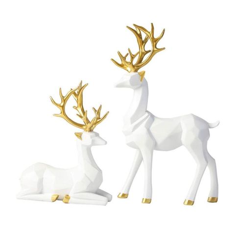 OUTASIGHT Nordic Style Origami Elk, Resin Sitting Standing Deer Statues, Reindeer Figurines, Ornaments Living Room TV Cabinet Wine Cabinet Gifts for Home Decoration (One Pair) (White) Reindeer Statue, Couple Sculpture, Deer Statues, Living Room Tv Cabinet, Reindeer Figurine, Statue Art, Deer Decor, Reindeer Decorations, Nordic Decor