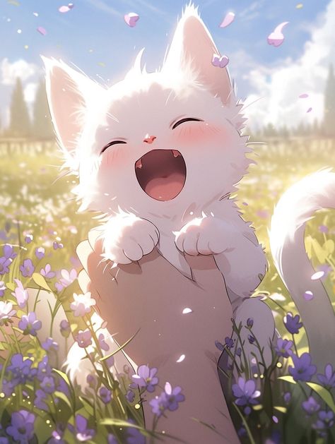 Cats Anime, Anime Kitten, How To Draw Anime, Anime Cats, 동화 삽화, Dreamy Artwork, Cute Kawaii Animals, Draw Anime, Strange Places