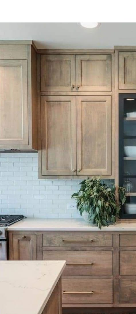 Neutral House Design, Whitewashed Wood Cabinets, Light Wood Stain Cabinets, Cabinet Hardware Wood Cabinets, Light Wood Stained Cabinets, Light Wood Cabinets Gold Hardware, Stained Cabinets With Gold Hardware, Kitchen Cabinet Stain Ideas, Stained Birch Cabinets Kitchen