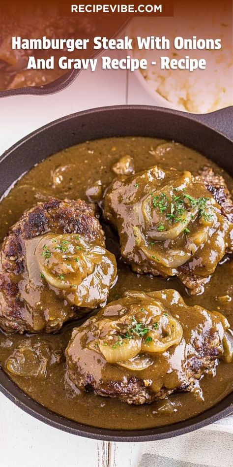 Indulge in the comforting flavors of Hamburger Steak with Onions and Gravy! This simple yet delicious recipe features juicy beef patties and a luscious onion gravy that will warm your heart. Perfect for any occasion, serve it with mashed potatoes or veggies for a complete meal. Your family will thank you! Baked Hamburger Patties, Hamburger Patties Recipe, Hot Hamburger, Hamburger Steaks With Onion Gravy, Hamburger Steak With Onions, Steak With Onions, Baked Hamburgers, Hamburger Steak Recipes, Hamburger Gravy