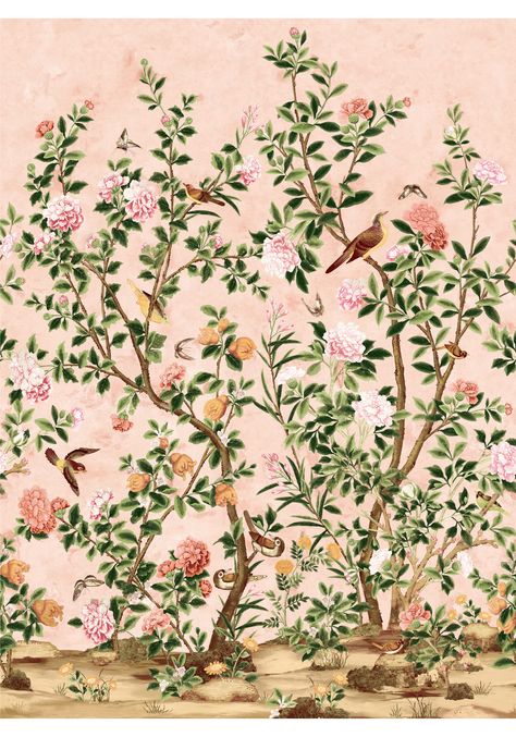 Pink Floral Wallpaper Bedroom, Green Chinoiserie Wallpaper, Pink Chinoiserie Wallpaper, Colorful Chinoiserie, Pink Chinoiserie, Dream Sleep, Chinoiserie Fabric, Thibaut Wallpaper, Chinoiserie Pattern