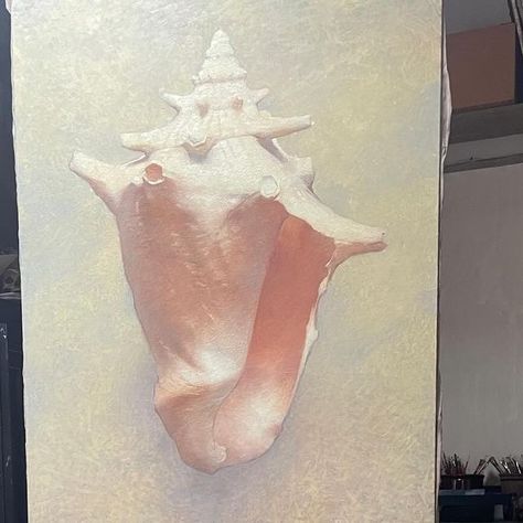 Charles Weed on Instagram: "FOR SALE “Very large Conch Shell” in the studio. 160x120cm.Oil on Canvas.2024" Abstract Shell Art, Conch Shell Art, Conch Shell Painting, December Inspiration, Shell Paintings, Pictures With Meaning, Shell Artwork, Oil Painting Lessons, Shell Painting